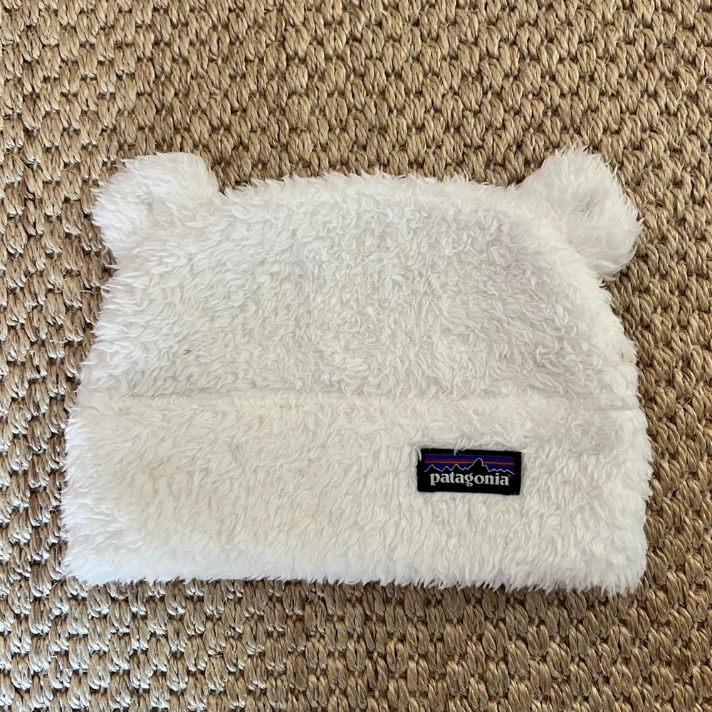 Patagonia White Fuzzy Bear Ear Hat